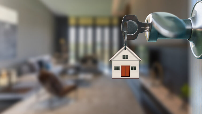 open door with key keyhole modern interior living room interior